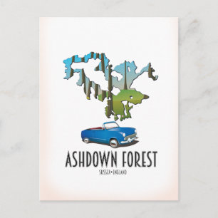 Postal cartel de viaje del mapa del bosque de ashdown sus