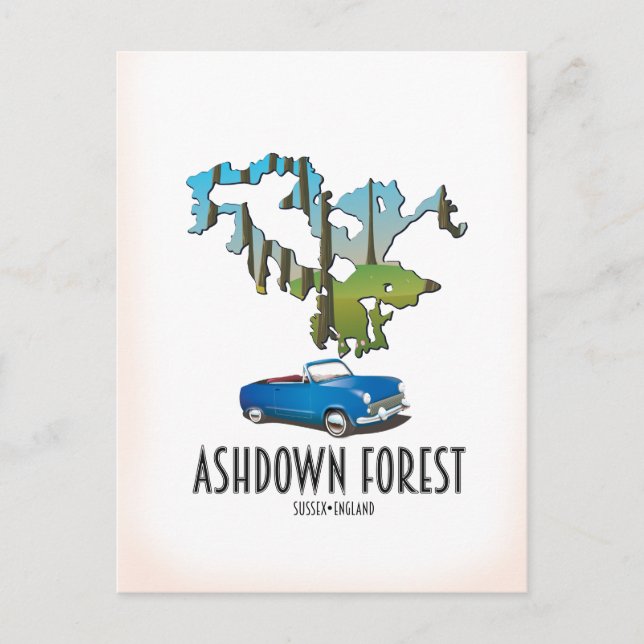 Postal cartel de viaje del mapa del bosque de ashdown sus (Anverso)