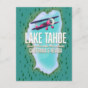 Postal cartel de viaje del mapa del lago Tahoe
