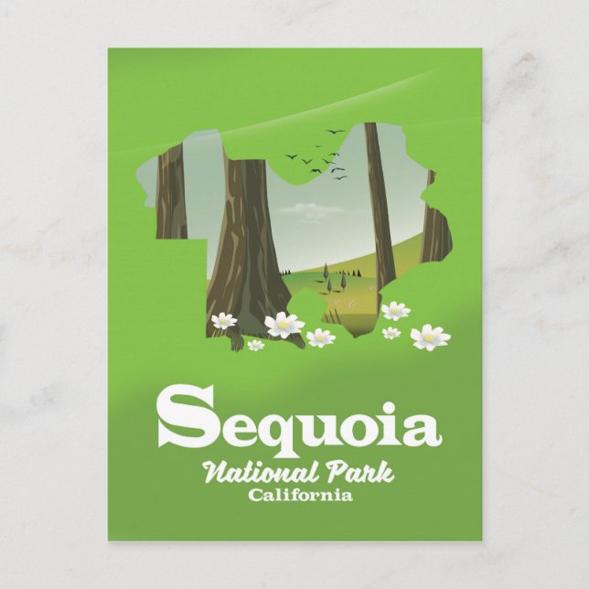 Postal cartel de viaje del mapa del Parque Nacional Sequo (Anverso)