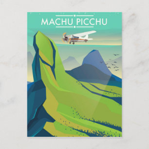 Postal cartel de viaje en avión a machu picchu