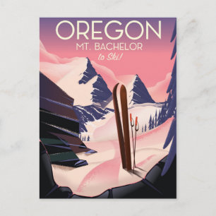 Postal Cartel de viaje en esquí de Mt. Bachelor Oregon