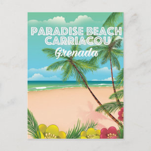 Postal Cartel de viaje en la playa carroacou del paraíso