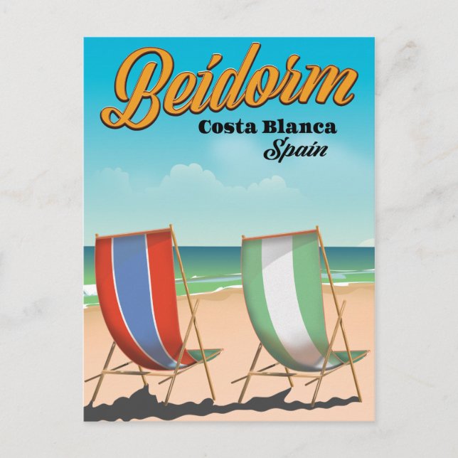 Postal Cartel de viaje en la playa de Benidorm (Anverso)