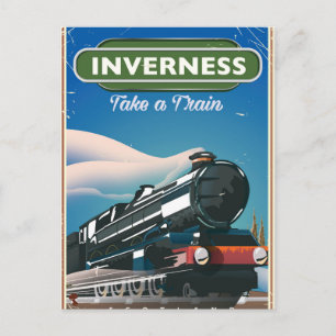 Postal cartel de viaje en locomotora de inverness escocia