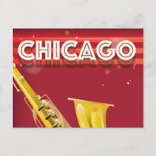 Postal Cartel de viaje en saxofón de Chicago.