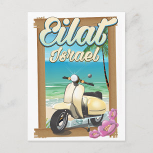 Postal Cartel de viaje en scooter de la playa de Eilat Is