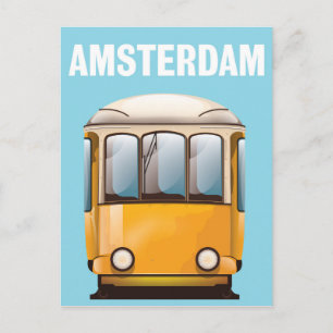 Postal cartel de viaje en tranvía amarillo de Ámsterdam