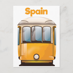 Postal Cartel de viaje en tranvía amarillo de España