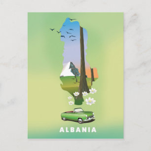 Postal cartel de viaje ilustrado de Albania