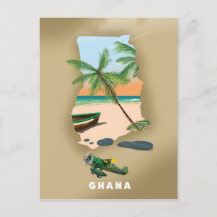 Postal Cartel de viaje ilustrado del mapa de Ghana.