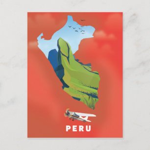 Postal cartel de viaje ilustrado del mapa de Perú