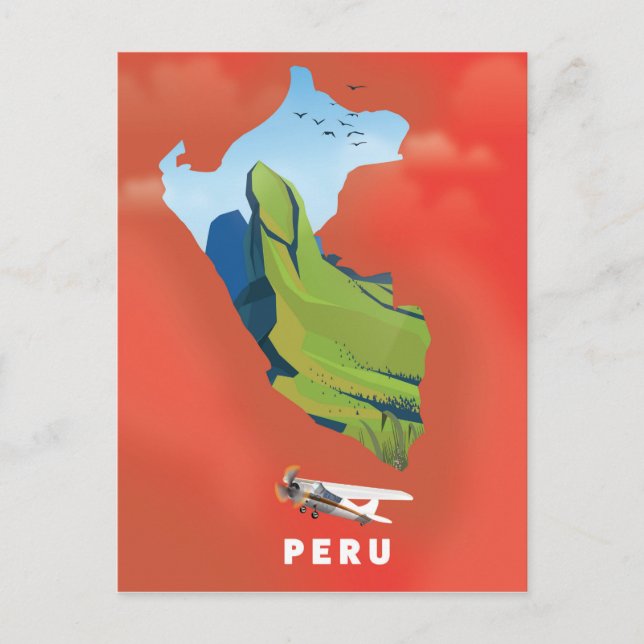 Postal cartel de viaje ilustrado del mapa de Perú (Anverso)