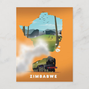 Postal Cartel de viaje ilustrado del mapa de Zimbabue