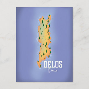 Postal Cartel de viaje Mapa de Delos Grecia