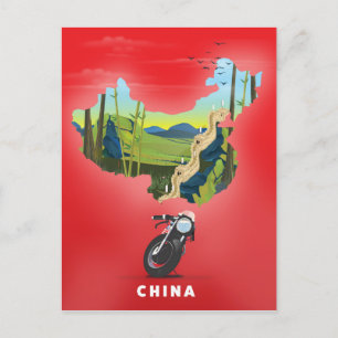 Postal cartel de viaje mapa ilustrado de China
