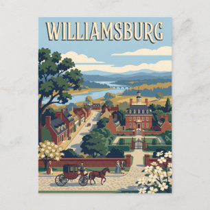 Postal Cartel de viaje retro colonial de Williamsburg Vir