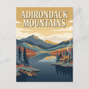 Postal Cartel de viaje retro de las montañas Adirondack N