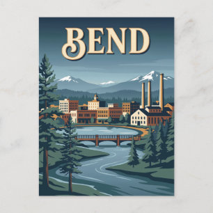 Postal Cartel de viaje retro vintage de Bend Oregon River