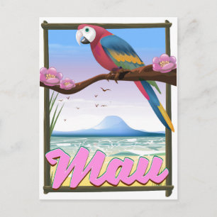 Postal Cartel de viaje tropical de Maui Hawaii loro
