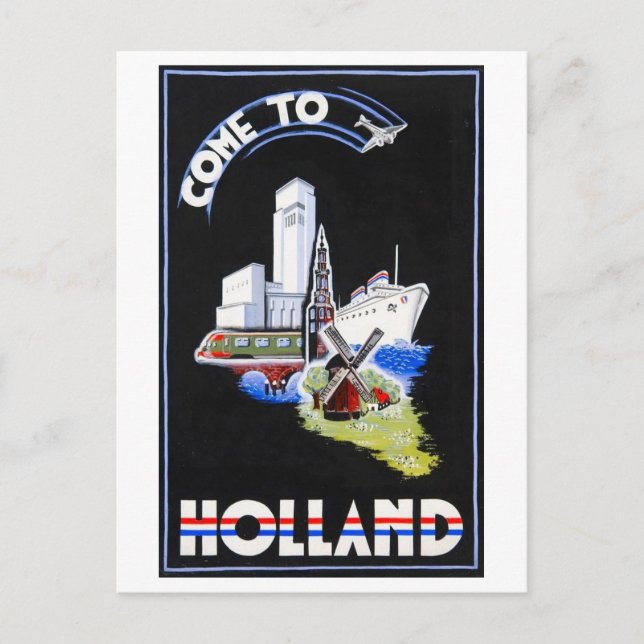 Postal Cartel de viaje "Ven a Holanda" (Anverso)