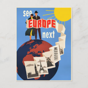 Postal Cartel de viaje Ver Europa Siguiente,