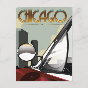 Postal Cartel de viaje vintage de automóvil en la ciudad 