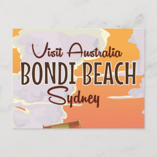 Postal Cartel de viaje vintage de Bondi Beach