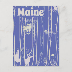 Postal Cartel de viaje vintage de bosque de Maine EEUU