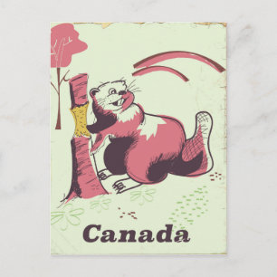 Postal Cartel de viaje vintage de castor de Canadá