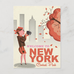 Postal Cartel de viaje vintage de Central Park de Nueva Y