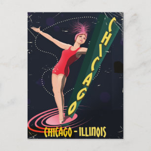 Postal Cartel de viaje vintage de Chicago Illinois