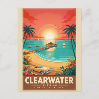 Postal Cartel de viaje vintage de Clearwater Pier 60 Flor