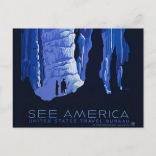 Postal Cartel de viaje vintage de cueva caverna