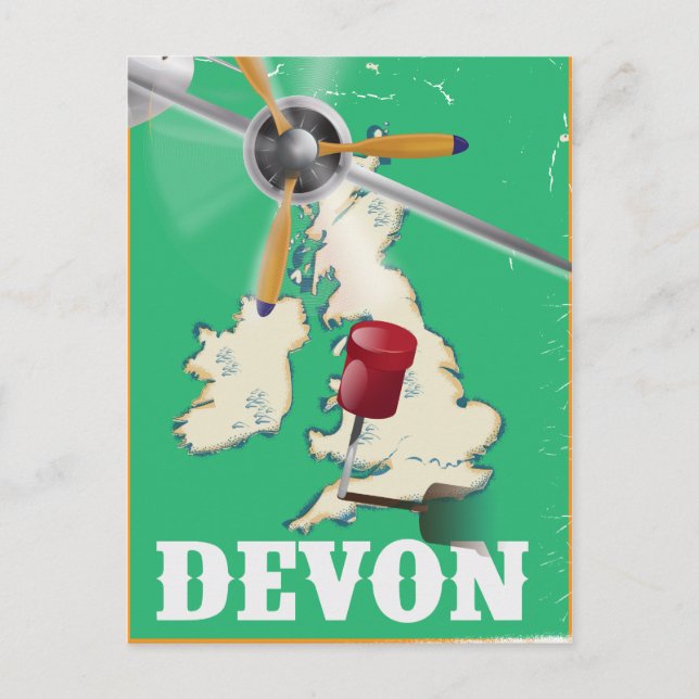 Postal cartel de viaje vintage de Devon (Anverso)