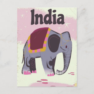 Postal Cartel de viaje vintage de elefante indio.