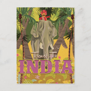 Postal cartel de viaje vintage de elefante indio