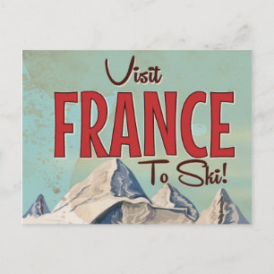 Postal Cartel de viaje vintage de esquí en Francia