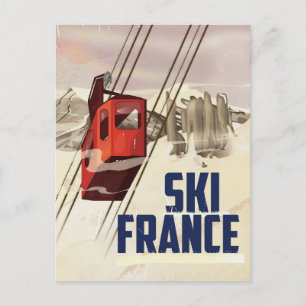 Postal Cartel de viaje vintage de esquí en Francia.