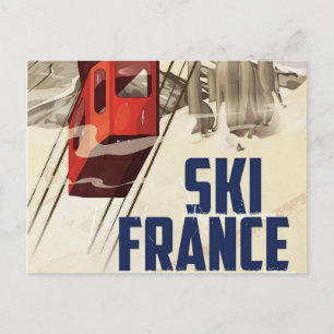 Postal Cartel de viaje vintage de esquí en Francia.