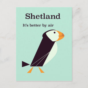 Postal Cartel de viaje vintage de frailecillo de Shetland