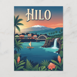 Postal Cartel de viaje vintage de Hilo Hawaii Big Island