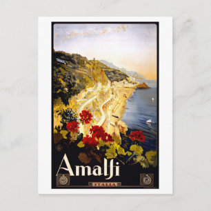 Postal Cartel de viaje vintage de la Costa Amalfitana de 