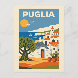 Postal Cartel de viaje vintage de la costa de Puglia, Ita