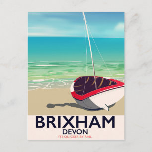 Postal Cartel de viaje vintage de la playa de Brixham Dev