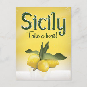 Postal Cartel de viaje vintage de limón de Sicilia