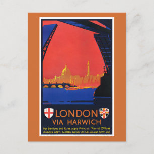 Postal Cartel de viaje vintage de Londres vía Harwich Ing