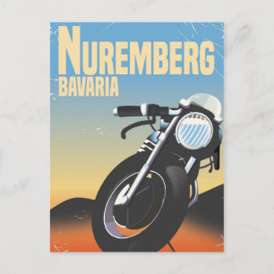 Postal Cartel de viaje vintage de motocicleta de Nurember