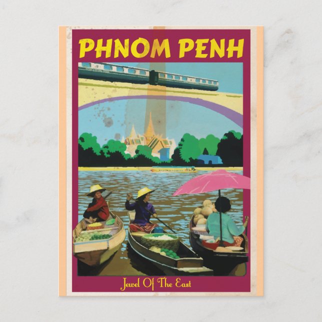 Postal Cartel de viaje vintage de Nom Pen (Anverso)