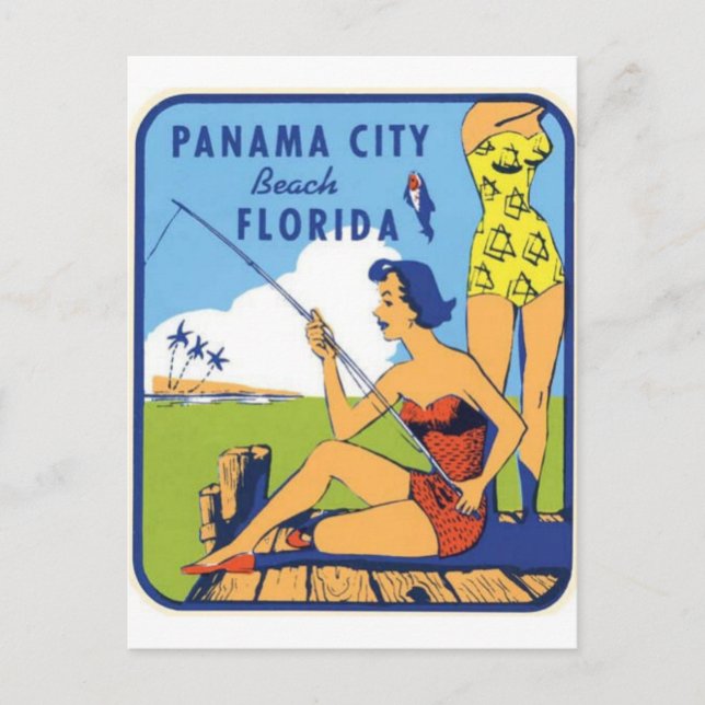 Postal Cartel de viaje vintage de Panama City Beach Flori (Anverso)